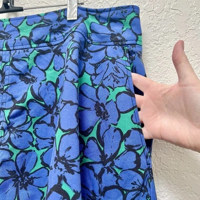 Floral Print Skirt Blue Green Black Botanical Pattern Casual - Image 1 of 4