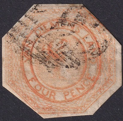 Tasmania 1853 QV Courier 4d Dull Orange Used SG11 cat £375 cut to shape - Image 1 of 2