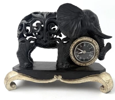 Black & Gold Bombay Company Elephant Clock Figurine (Clock Not Working) - Image 1 of 4
