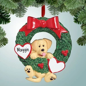 Yellow Lab Hanging from Wreath - Dog - New Puppy - Pet - Ornament - Picture 1 of 1