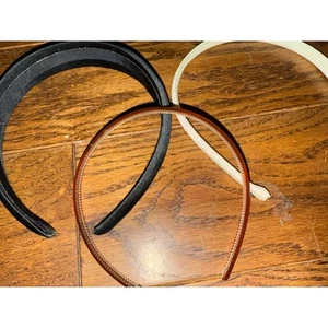 Set of 3 80's Vintage headbands Black, Cream. Brown Plastic and Fabric  - Picture 1 of 5