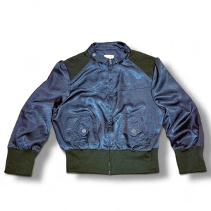 Vintage Y2K Satin Bomber Jacket Women’s Size M Iridescent Blue Green Steampunk - Picture 1 of 7