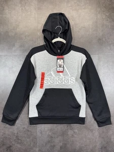 NWT Adidas Youth Sweatshirt Hooded Pockets Pullover Logo Black/Gray Sz M 10/12 - Picture 1 of 15