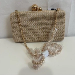 Abendtasche Akira Goldkette Klara hellbraun geflochten - Bild 1 von 6