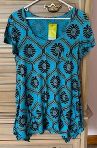 Neu mit Etikett Fresh Produce Tunika Oberteil hellblau Ikat Baumwolle Noppen asymmetrischer Saum S - Bild 1 von 2
