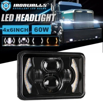 Faro LED cuadrado de 4X6" haz alto bajo DRL señal de giro para Freightliner FLD120 112 Foto 1 de 4