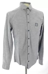 Hugo Boss Mens Oxford Shirt Grey Slim Fit Mabsoot Stretch Cotton Casual Smart M - Picture 1 of 19