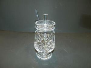 Waterford Lismore Cut Crystal 5" Covered Footed Condiment/ Jam Jar w/ Spoon