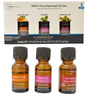 MAINSTAYS Essential Oils 15ml 3pc Set Pure Natural Fragrances Aromatherapy Diffuser Burner