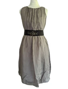 Massimo Dutti Womens Grey Rhinestone Belted Silk A-Line Dress. UK 10, EU 38. - Picture 1 of 12