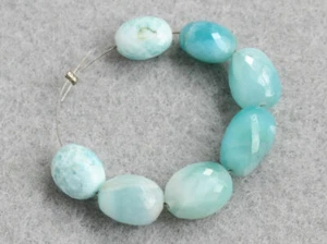 Cuentas ovaladas facetadas de larimar azul océano natural sin tratar - Imagen 1 de 5