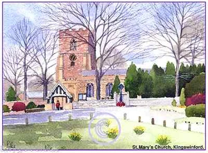ST.MARY'S CHURCH KINGSWINFORD WEST MIDS ARTISTS PRINT GREETINGS CARD 8"x 6" - Picture 1 of 1