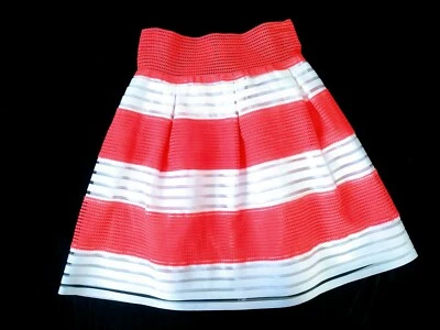 🌹Francesca's Miami Women's Pleated Skirt Neon Orange White Stripes Size Small🌹 - Image 1 of 4