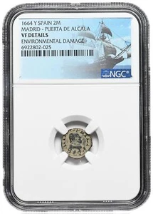 COLONIAL ERA SPAIN. Philip IV, 1621-1665. 2 Maravedis, 1664-Y, NGC VF - Picture 1 of 2