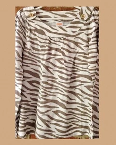 NWT Girls 7 Gymboree “RIGHT MEOW” Rayon TAUPE Striped L/S GOLD BLOUSE SHIRT TOP - Picture 1 of 3