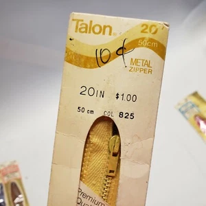Talon Vintage Metal Zipper 20" 50 cm Pale Yellow Self Locking Slider USA MADE - Picture 1 of 2