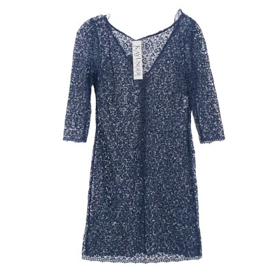 Vestido Vaina Kay Unger New York Malla Lentejuelas Azul Nuevo con Etiquetas Talla 4 FALTA DESLIZAMIENTO Foto 1 de 4