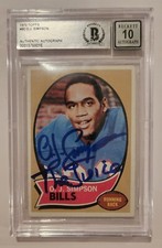 O. J. O J OJ Simpson Auto 1970 Topps w/The Juice Rc Card Beckett 10 Authentic