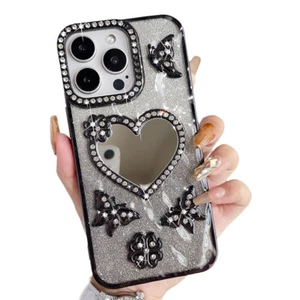 3D Butterfly Bling Diamond Case For iPhone 16 15 14 13 Pro Max with Heart Mirror - Picture 1 of 26
