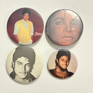 Michael Jackson Photo VTG Button Pin Pinback Badge Lot of 4 Pop Music Hat Pins - Picture 1 of 9