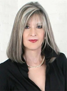 Occident Gray With White Mid-length Straight Wig - Picture 1 of 4