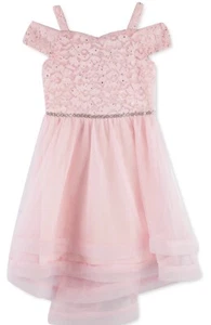 Speechless PALE BLUSH Little Girl's Off-the-Shoulder Lace Dress, US 4T - Picture 1 of 1