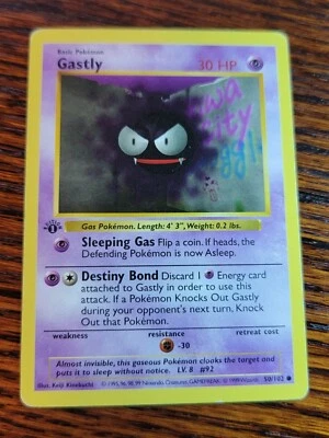 👻Pokemon Card Gastly 50/102 - 1st Edition Base Set Shadowless 1999 LP - Image 1 of 4
