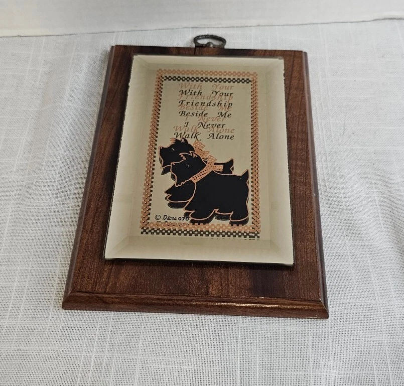 Placa da Amizade Dacra 070 Scottie Dogs vidro chanfrado espelho base de madeira  - Imagem 1 de 4