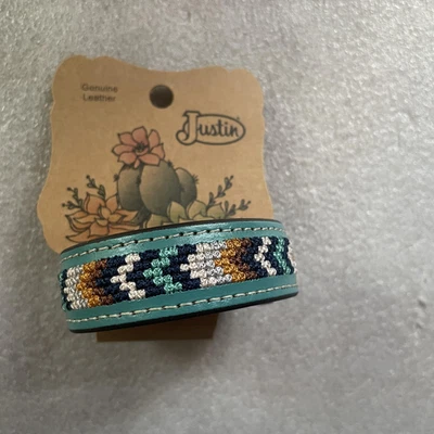 Pulsera de cuero Justin adulto turquesa suroeste puño con cuentas occidental ajustable Foto 1 de 4