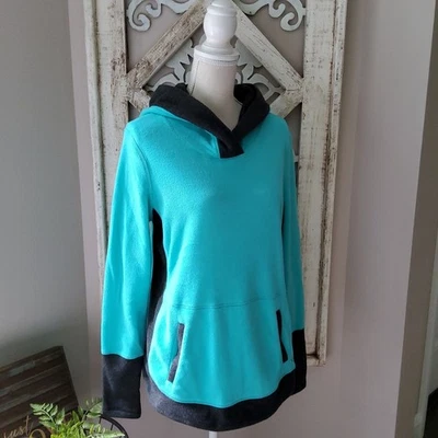 Xersion Women's Fleece Hoodie Pullover with long sleeves in Green & Gray - Image 1 of 4