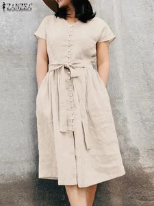 ZANZEA Short Sleeve O-Neck Dress a Line Oversized - Picture 1 of 25