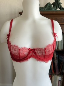 Agent Provocateur L&rsquo;Agent Red Lace Underwire Bra 32D Sheer Grace Bow Detail NWT