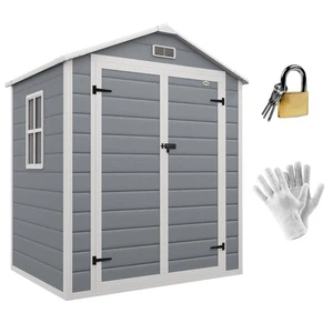 Gerätehaus mit Pultdach 183 x 134 cm Gartenhaus mit Fenster für Garten Grau - Bild 1 von 10