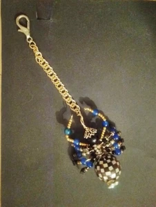 Hand-Crafted Wire & Bead Spider W/M.O.P., Blue Agate, Hematite & Onyx Approx 3" - Picture 1 of 4