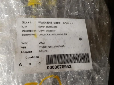 Trunk/Hatch/Tailgate Convertible With Spoiler Fits 02-03 SAAB 9-3 606431 Foto 1 de 2