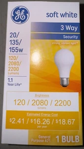 GE Soft White 20/135/155 Watt Three Way Light Bulb A21 - Picture 1 of 6