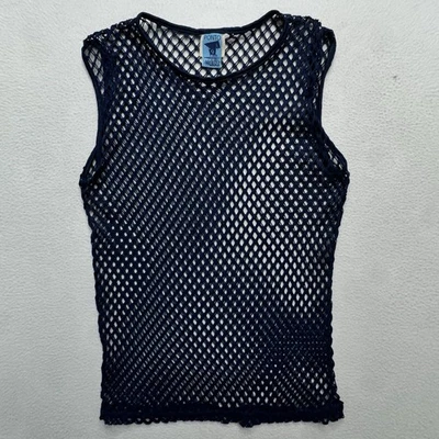 复古 Ponto Nove 海军蓝渔网网眼背心 - 巴西制造 - 尺寸 S — 第 1/4 张图片