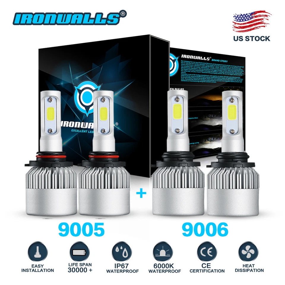 4pc LED Conversion Bulb Kit for Freightliner Columbia Headlights Lamp Low + High - Image 1 of 4