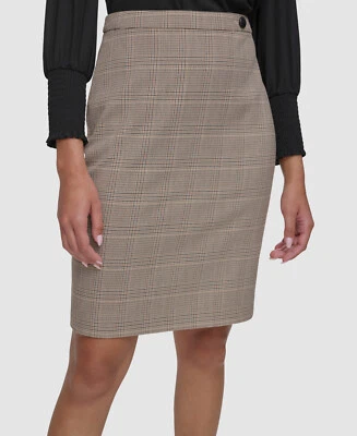 Falda lápiz para mujer Calvin Klein beige estampado a cuadros cremallera trasera talla 6 Foto 1 de 4