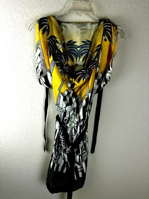 JC de CASTELBAJAC Womens Silk Dress Yellow Size 38 Belted Palm Tree Print - Image 1 of 4