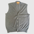 Mens cashmere vest Medium button-up gray finest two-ply  note hole bottom front