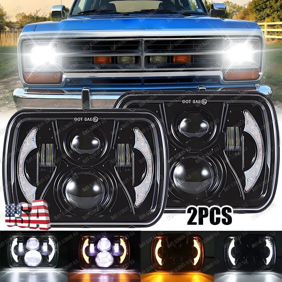 Newest Pair 5x7" 7x6" LED Sealed Headlights for Dodge W100 D100 1986-1989 Pickup - Image 1 of 4