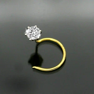 0.25 Ct Round Diamond Solitaire Stud Nose Pin For Womens 14K Yellow Gold Finish - Picture 1 of 7
