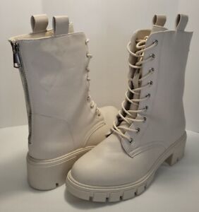 QUPID RENLEY-15 beige (stone crinkle) combat style boots w/zip back sz 8