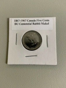 1867-1967 Centennial Canadian 5 cents Rabbit Nickel BU Beautiful - Picture 1 of 2