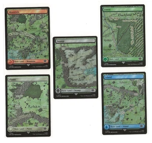 LOTE 5 LOTR x MTG FOIL LANDS Full Art Magic Forest Island Mountain Plains x5 - Picture 1 of 1