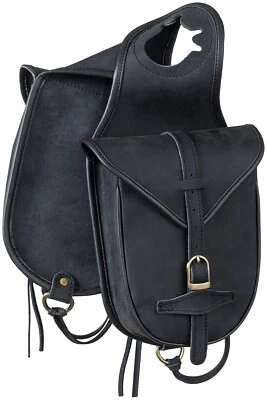 Western Soft Leather Saddle Horn Trail Bags - Black Leather - Image 1 of 3