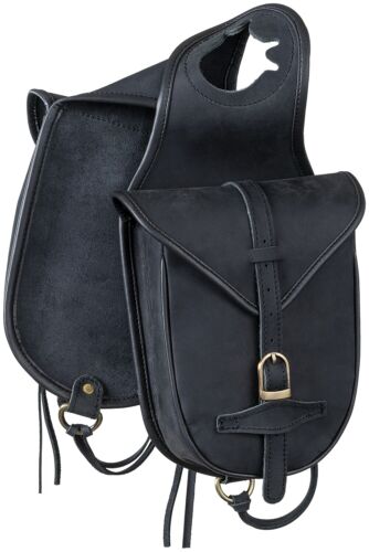 Western Soft Leather Saddle Horn Trail Bags - Black Leather