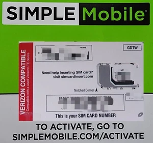 Simple Mobile SIM card• Moto G5 G5S G6 G7 Plus Play E5 E6 Play Action Hyper Zoom - Picture 1 of 1