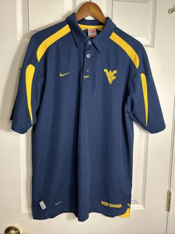 NIKE Team Dri-fit West Virginia Mountaineers WVU Short Sleeve Polo Size Medium Cover